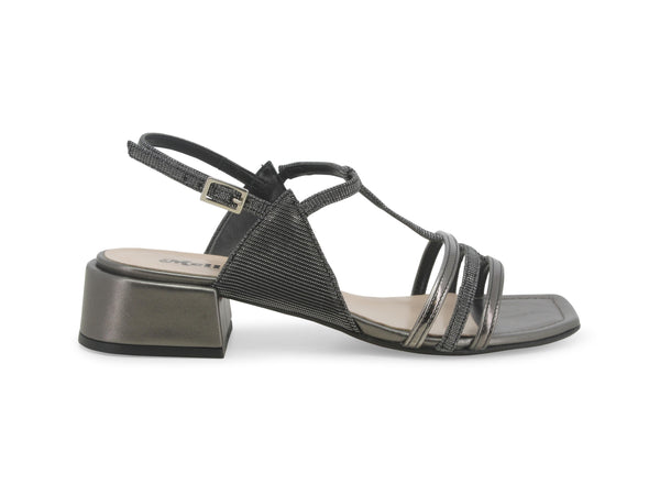 Melluso Sandali Eleganti Tacco Basso in Tessuto Laminato Nero K35156W-234044